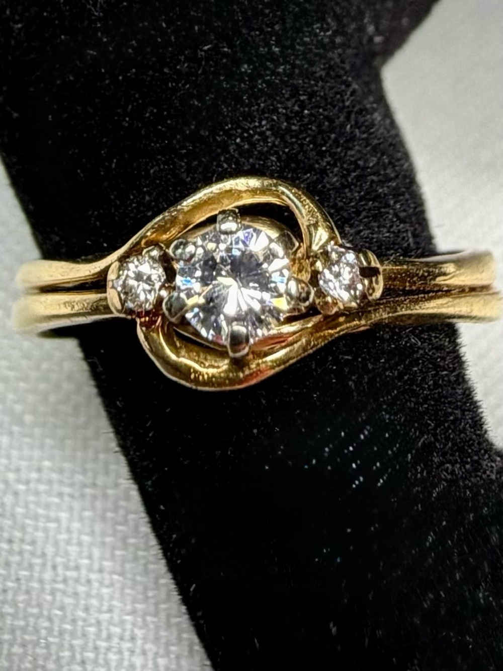 14K Yellow Gold Diamond Bridal Set Elegant Vintage Estate Swirl Bypass Design